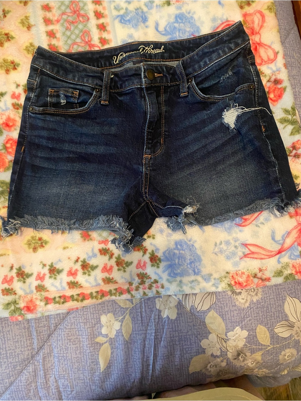 Universal Thread Dark Blue Distressed Denim Shorts - Women's